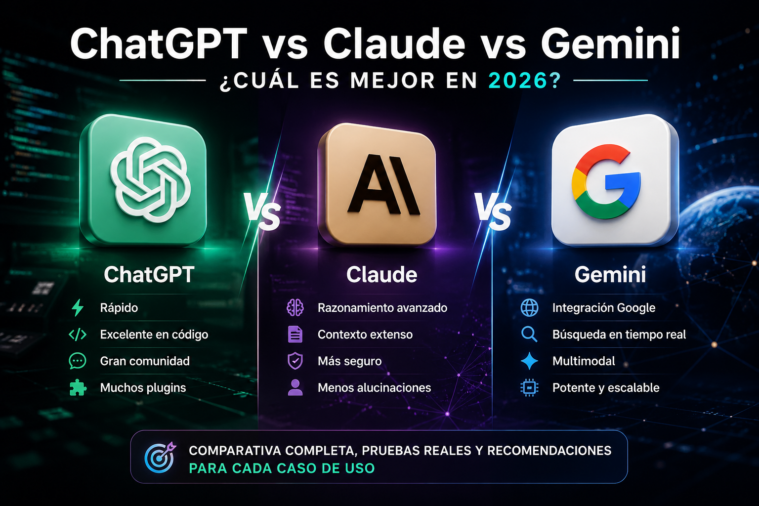 ChatGPT vs Claude vs Gemini — ¿cuál usar en 2026?